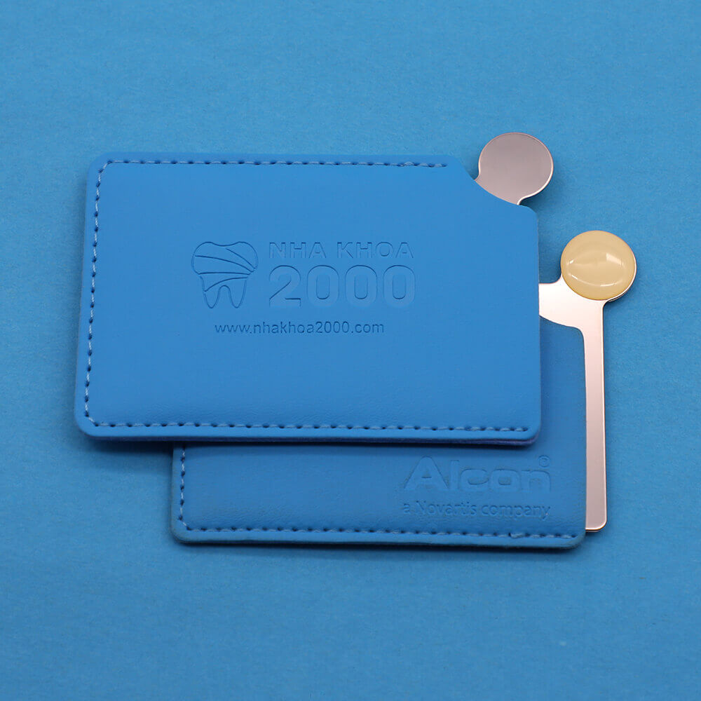 Promotional Gift Leather Cover Logo Stamping Card Rectangle Portable Mirror Make