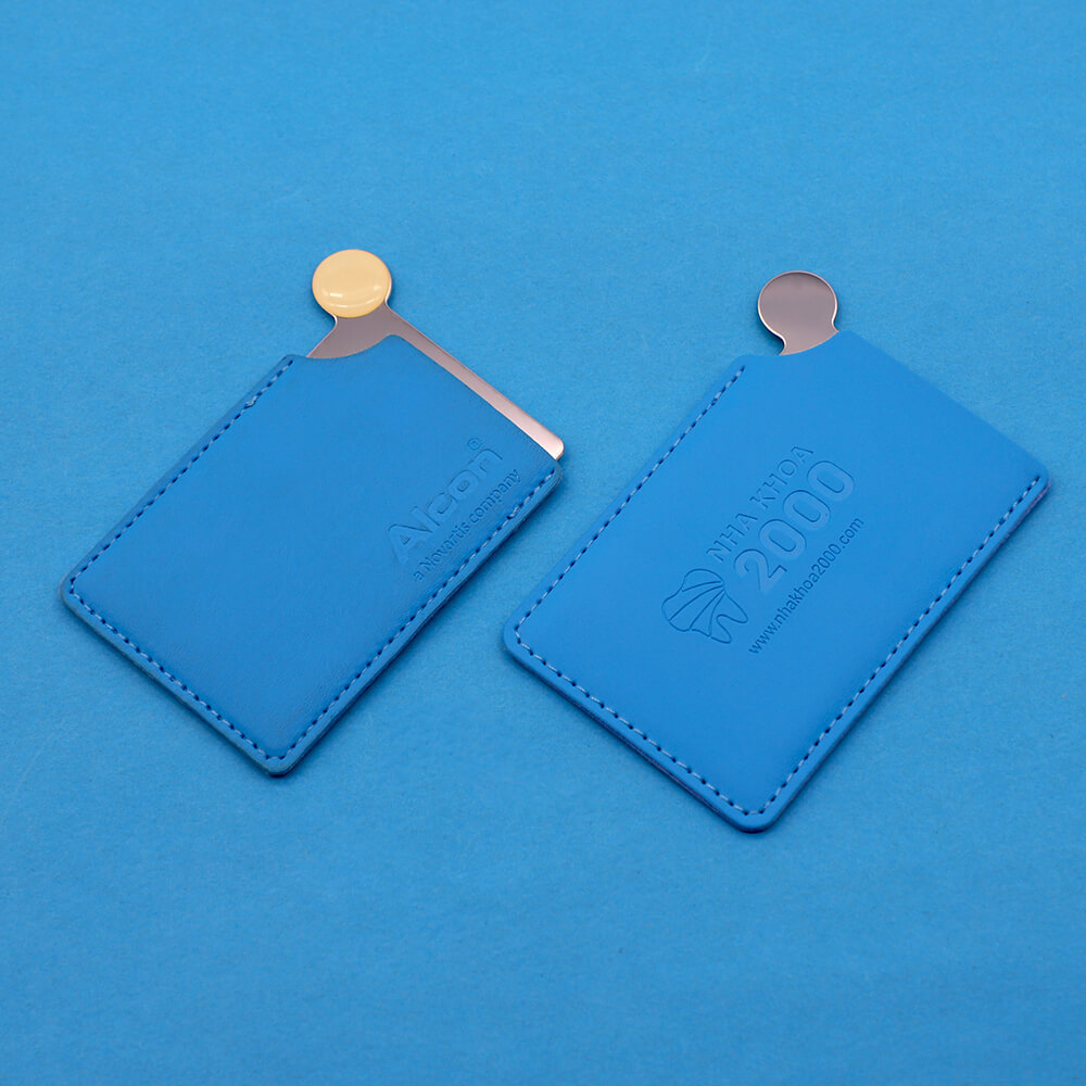 Promotional Gift Leather Cover Logo Stamping Card Rectangle Portable Mirror Make