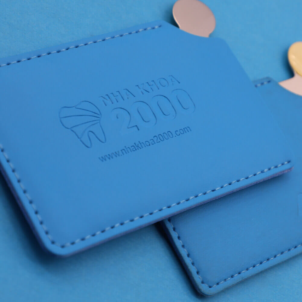 Promotional Gift Leather Cover Logo Stamping Card Rectangle Portable Mirror Make