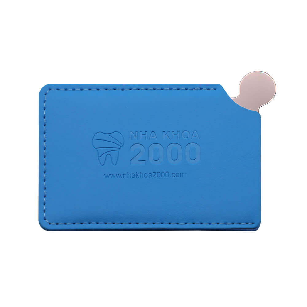 Promotional Gift Leather Cover Logo Stamping Card Rectangle Portable Mirror Make
