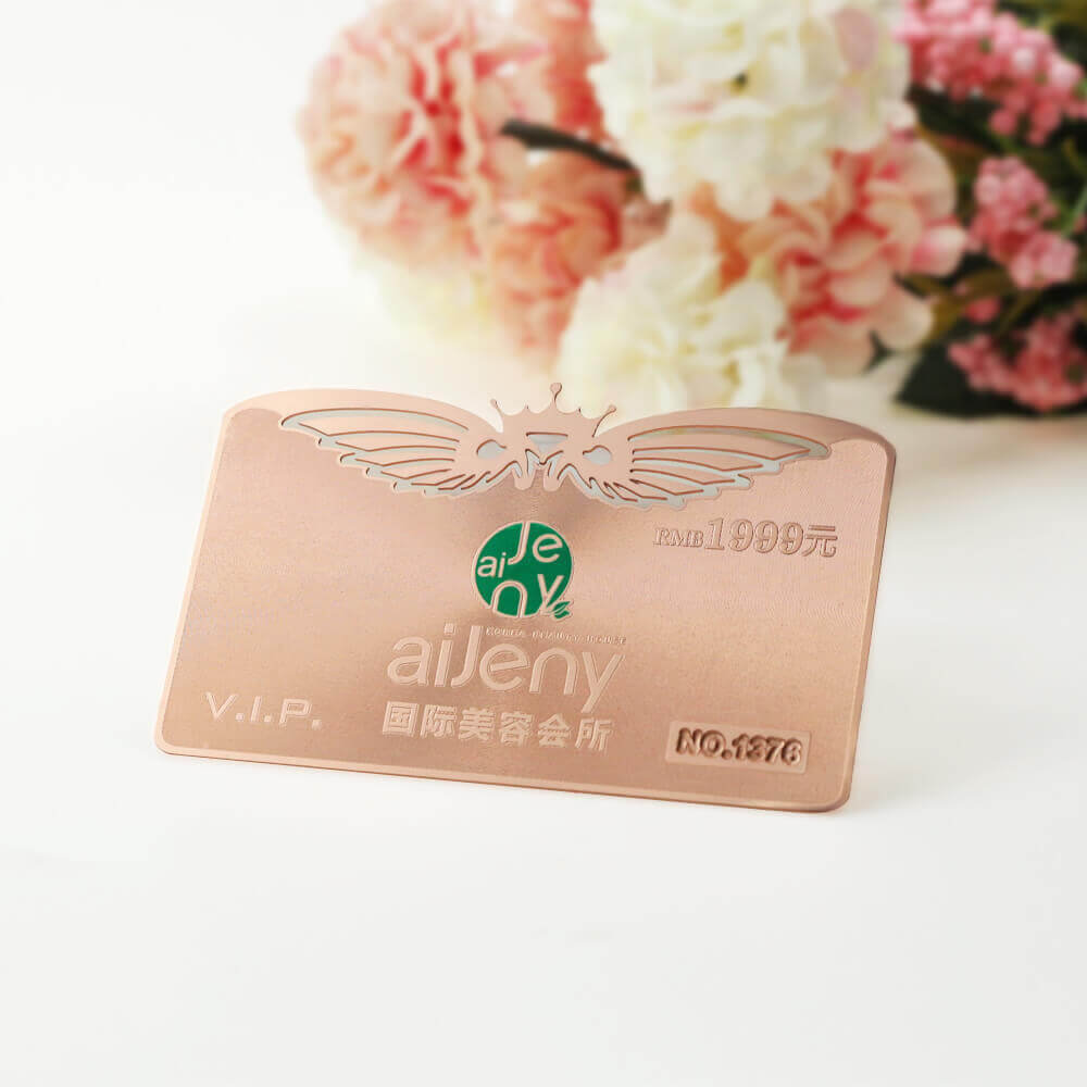 Cheap rose gold membership card hollow out metal VIP cards