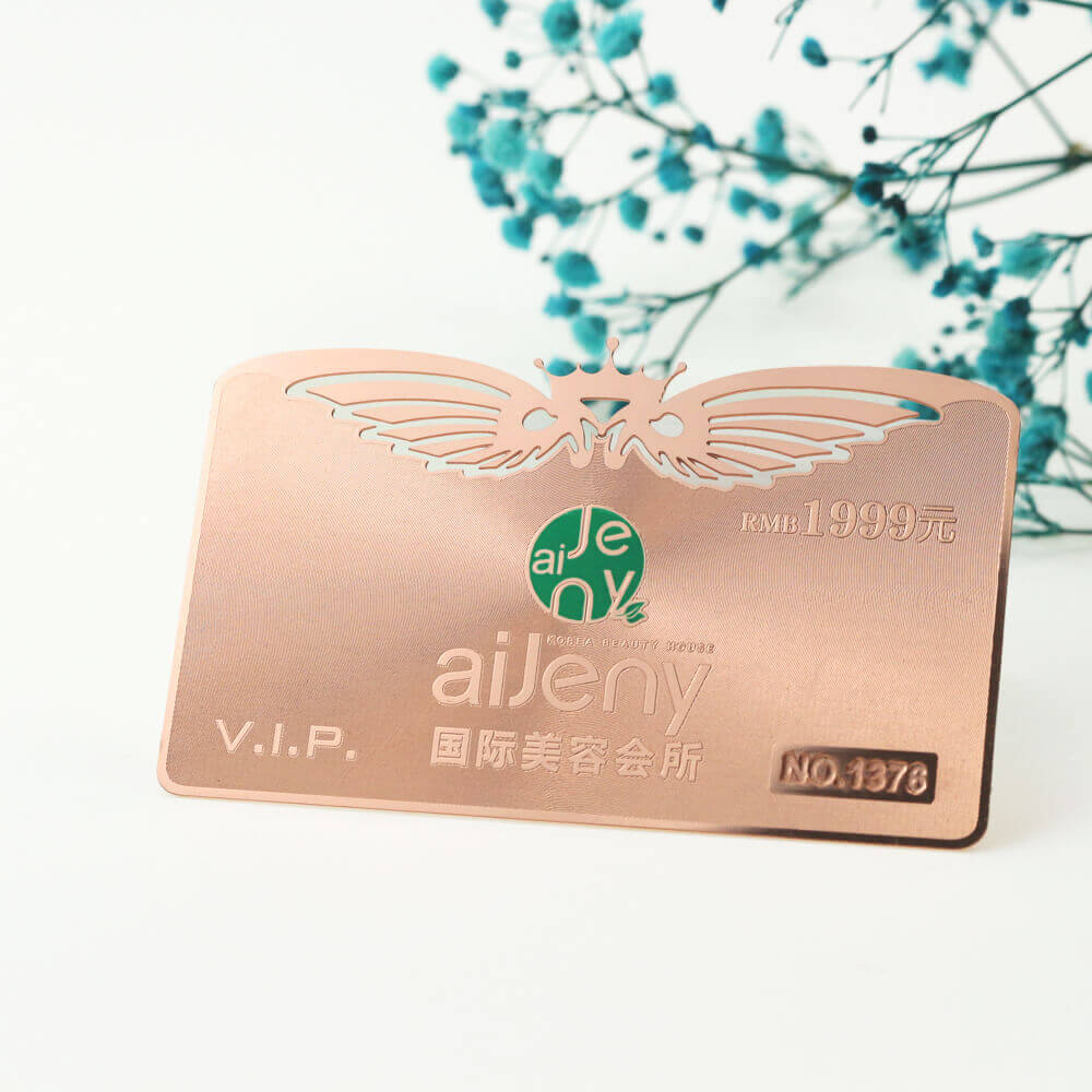 Cheap rose gold membership card hollow out metal VIP cards