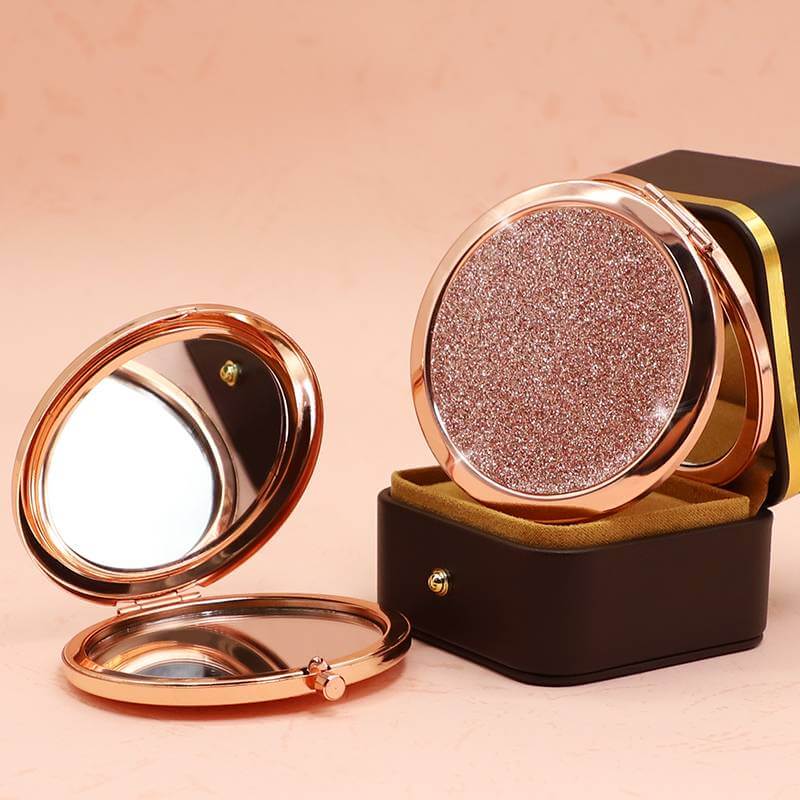 Custom Bling Crystal Diamond Round Metal Mini Pocket Cosmetic Makeup Mirror