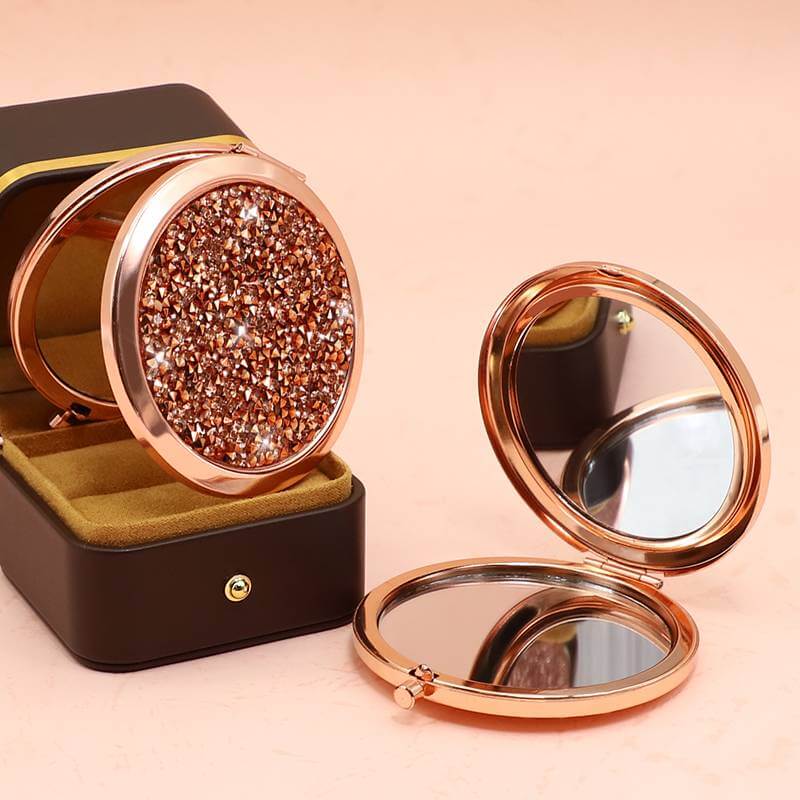 Custom Bling Crystal Diamond Round Metal Mini Pocket Cosmetic Makeup Mirror