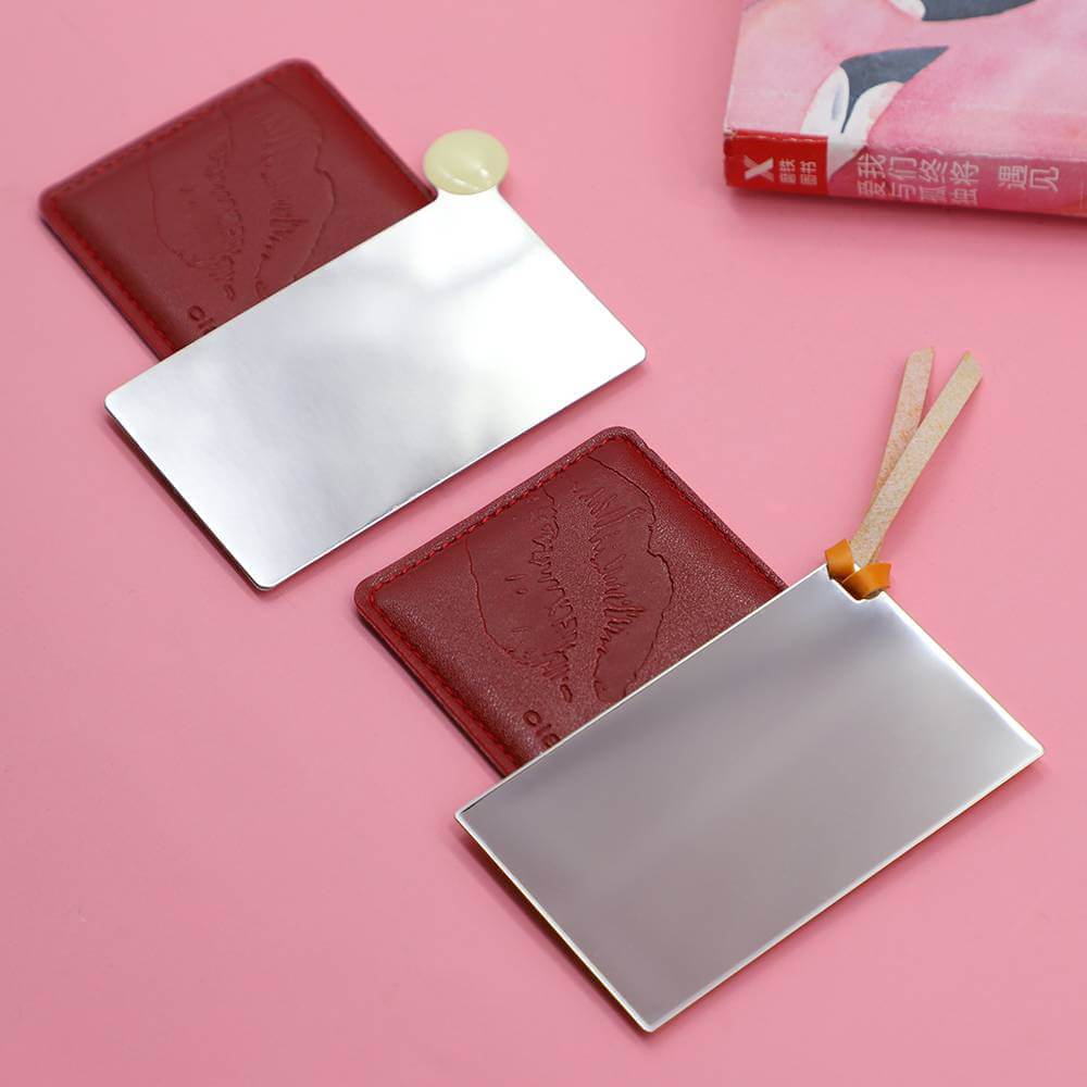 Custom Girlie Gift Metal Card Type Rectangle Logo Printing MakeUp Mirror