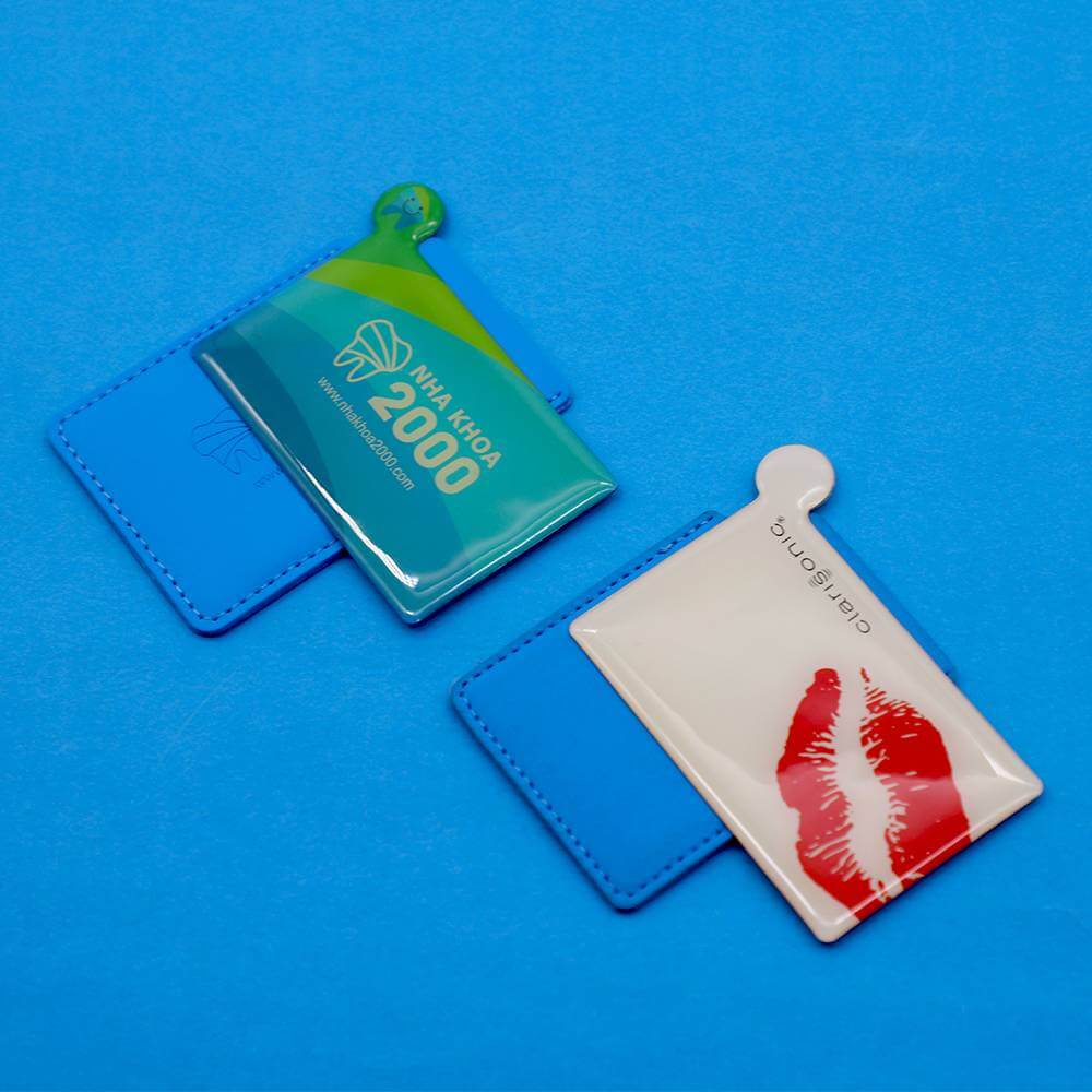 Promotional Gift Leather Cover Logo Stamping Card Rectangle Portable Mirror Make