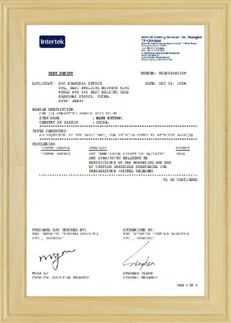  INTERTEK CERTIFICATE