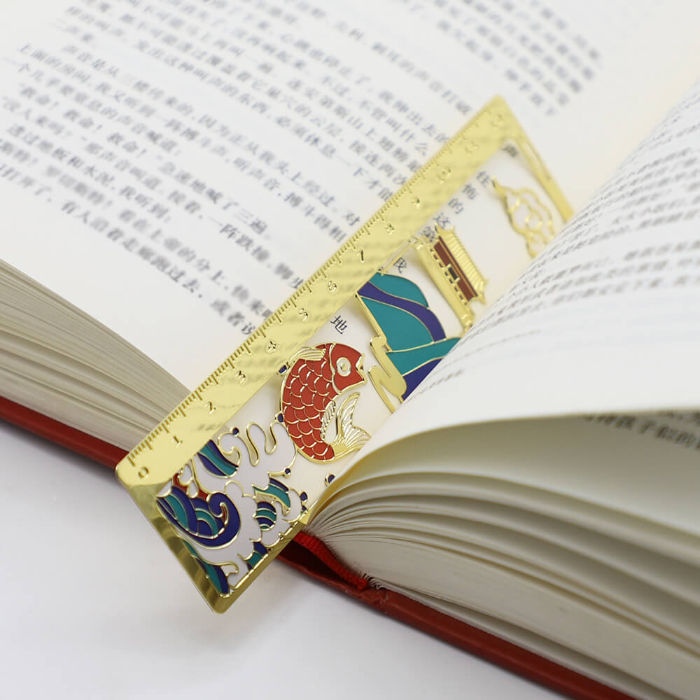 Custom Metal Glossy Gold Bookmark Soft Enamel Bookmarks Ruler Shape