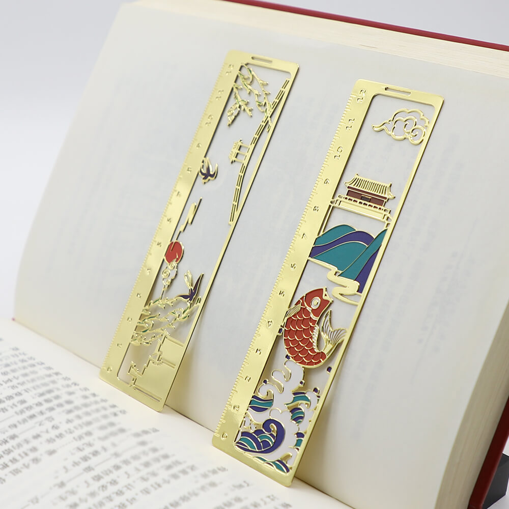 Custom Metal Glossy Gold Bookmark Soft Enamel Bookmarks Ruler Shape
