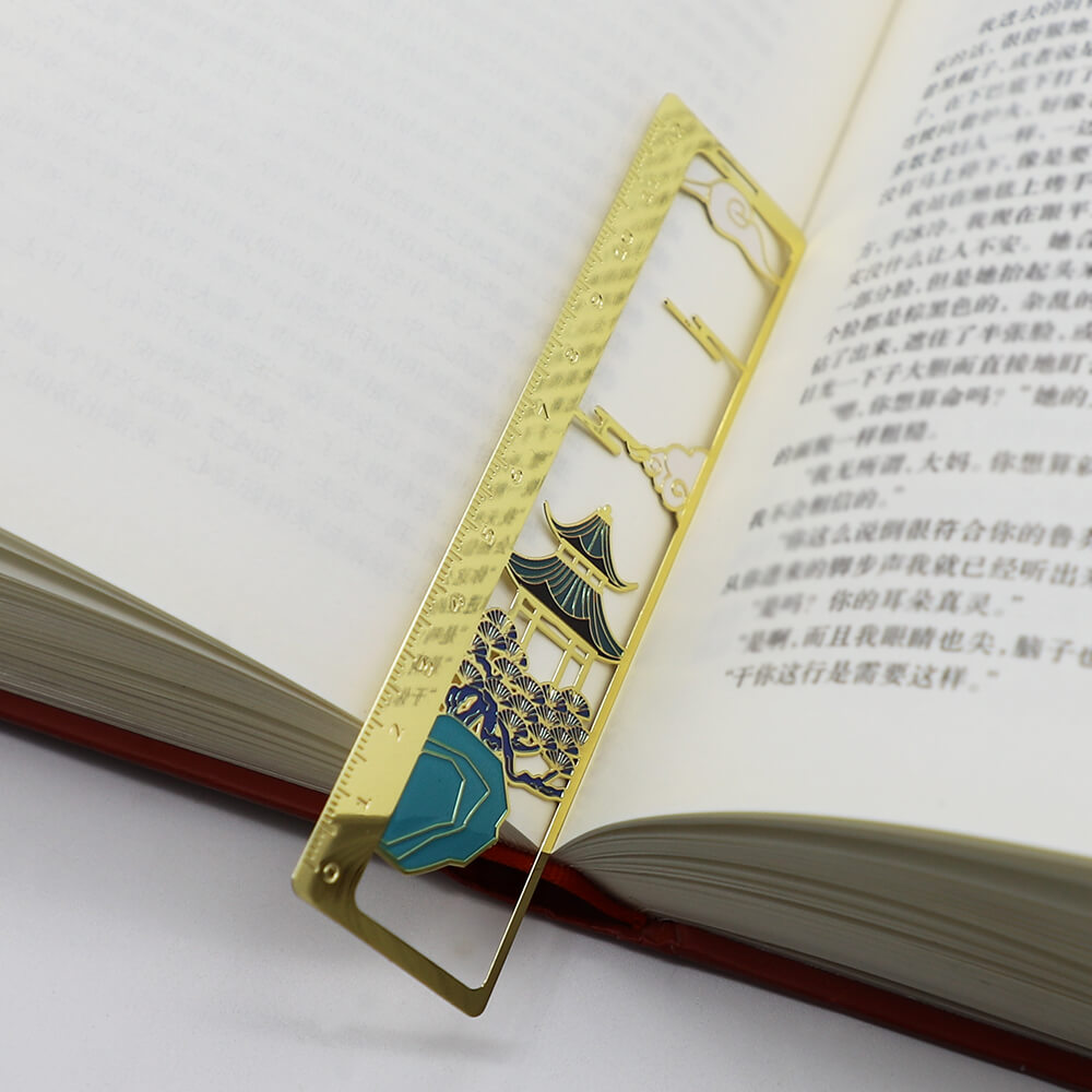 Custom Metal Glossy Gold Bookmark Soft Enamel Bookmarks Ruler Shape