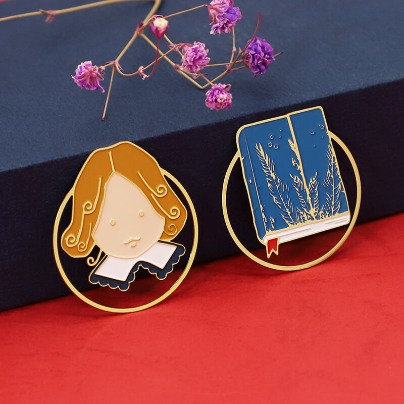 Custom Glossy Gold Soft Enamel Bookmark Metal Bookmarks Custom Shape