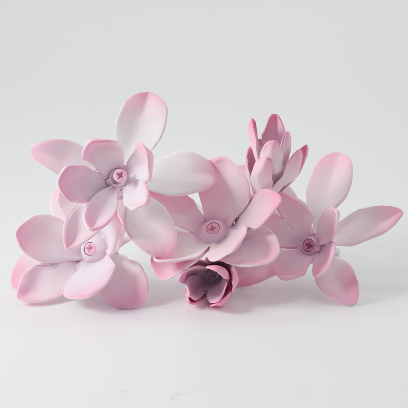 Custom High Quality Alloy Metal Crafts Pink Metal Flower Decoration for Party