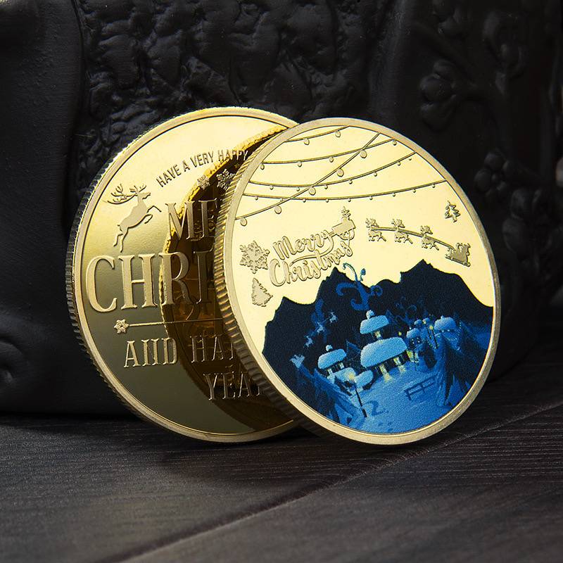 Custom Santa Christmas Coins Metal Laser Engrave Token Coin