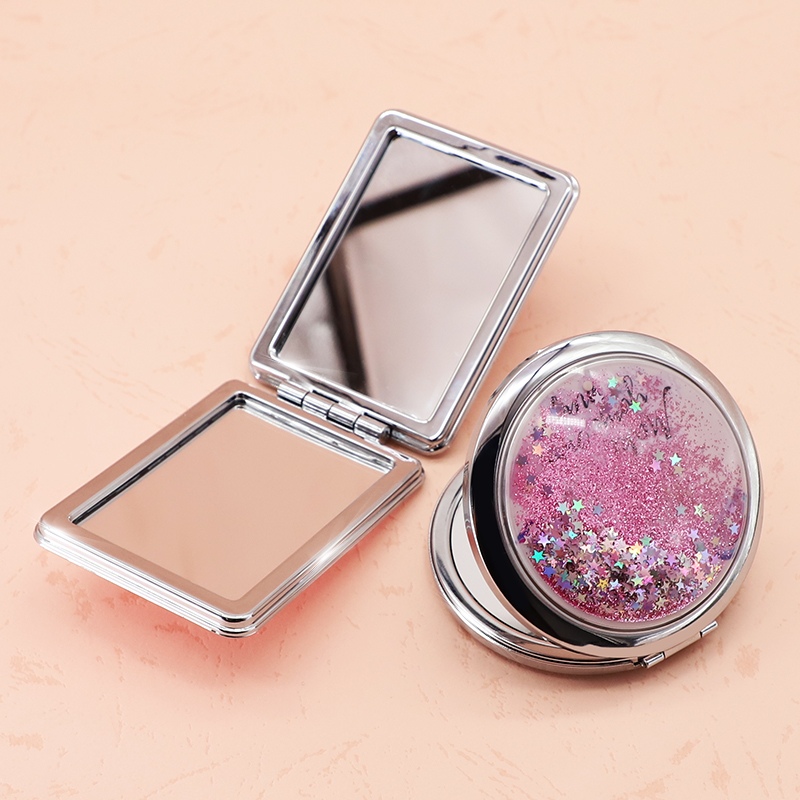 Wholesale Pocket Mirror Liquid Quicksand Heart Sequins Foldable Compact Mirror