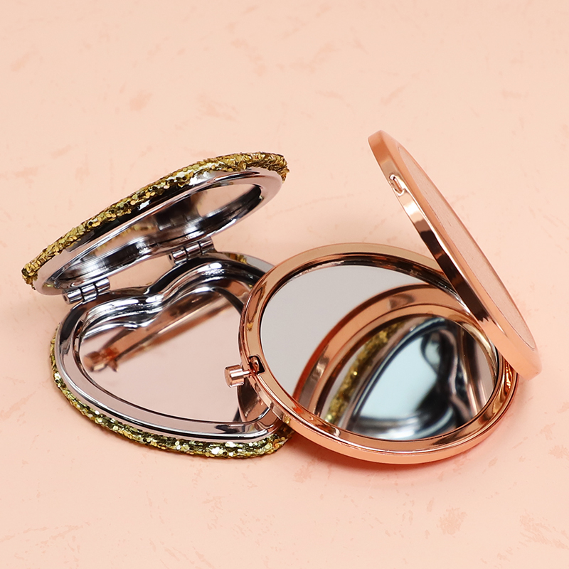 Custom Bling Crystal Diamond Round Metal Mini Pocket Cosmetic Makeup Mirror