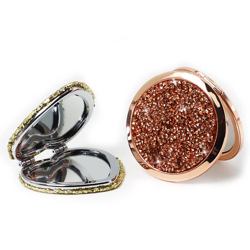 Custom Bling Crystal Diamond Round Metal Mini Pocket Cosmetic Makeup Mirror