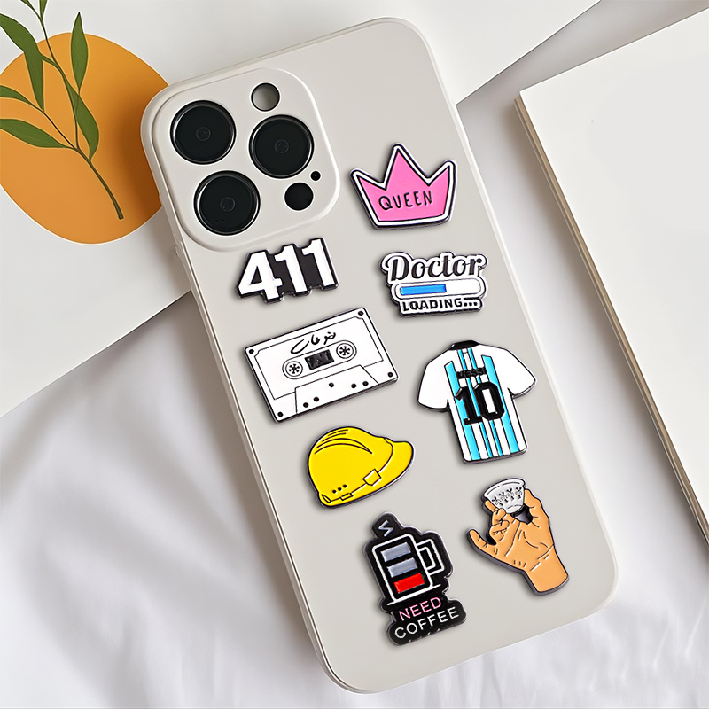 Custom Logo Metal Enamel Zinc Alloy Oman Saudi Kuwait Mobile Phone Sticker