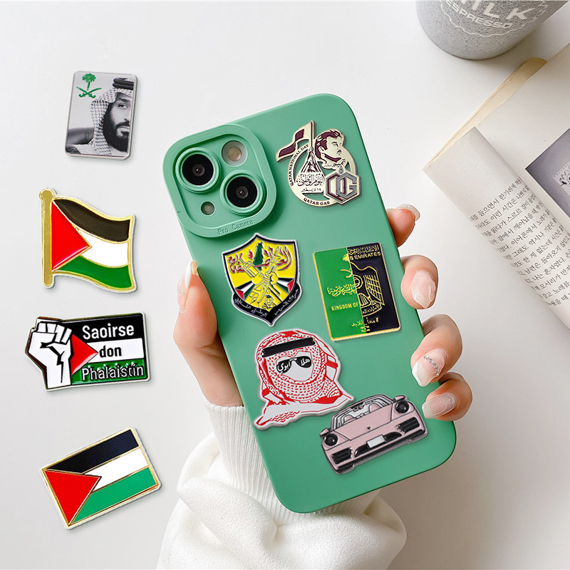 OEM Custom Metal Sticker Enamel Pin Badge for Phone Case Cover Saudi UAE Market 