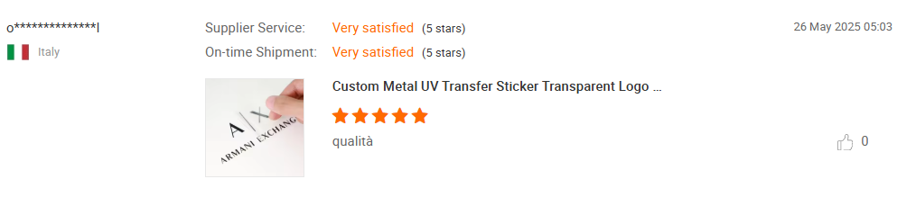 Customer's Reviews from Italy Transfer Sticker