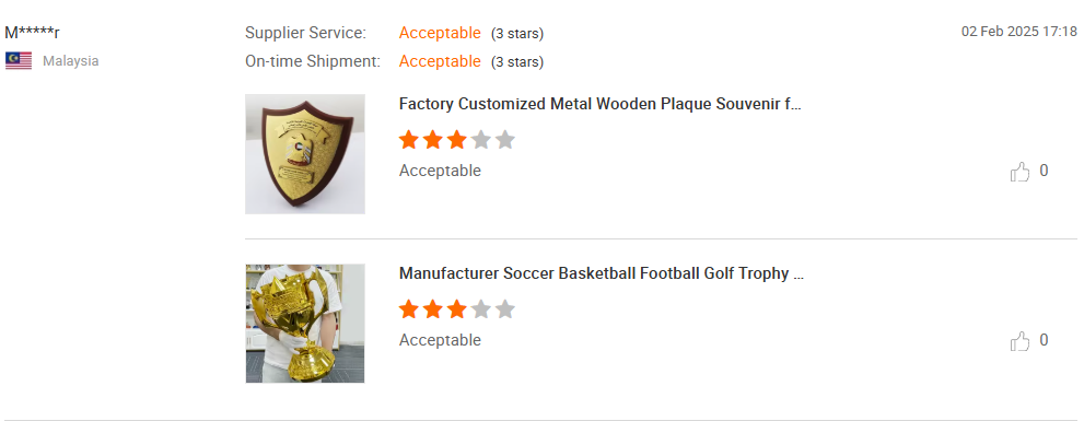 Customer's Reviews from Malaysia Wooden Plaque and Trophy
