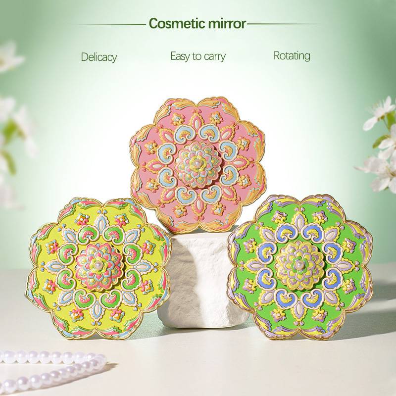 Wholesale Price Embossed 3D Craft Metal Mini Pocket Cosmetic Makeup Mirror