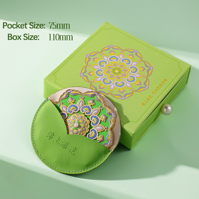 Wholesale Price Embossed 3D Craft Metal Mini Pocket Cosmetic Makeup Mirror