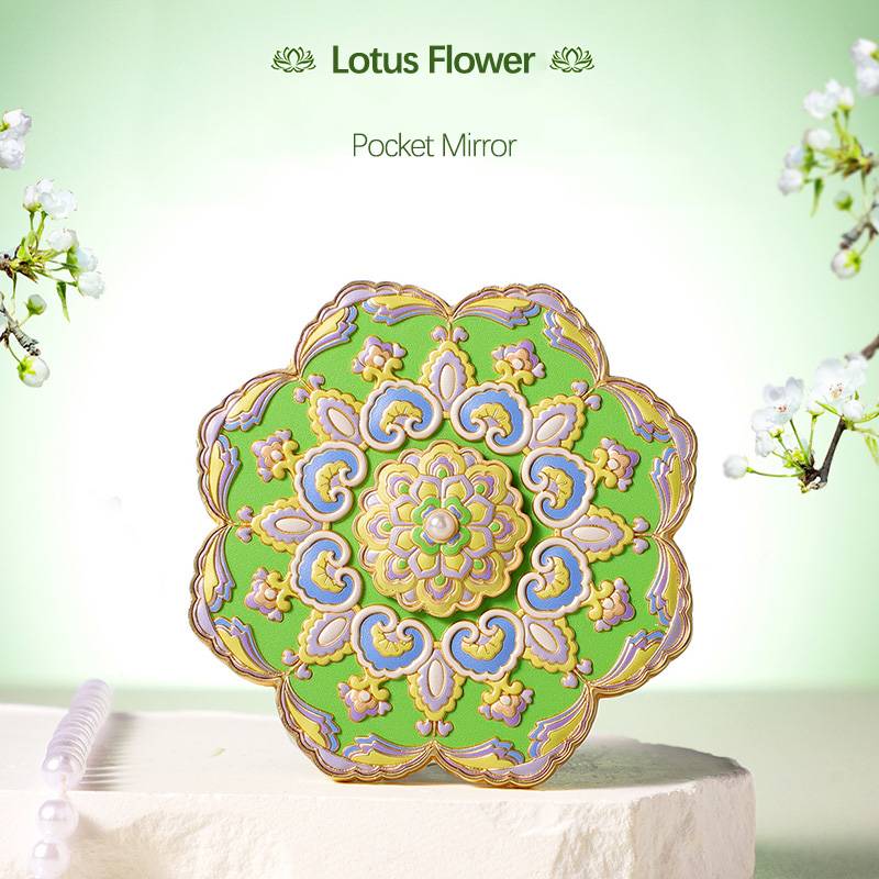 Source Factory Design Embossed Craft Metal Pocket Cosmetic Mirror with Gift Box