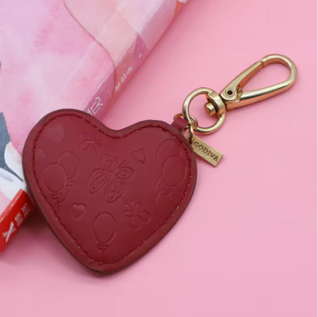 Custom Logo Red PU Leather Portable Small Compact Makeup Pocket with Keychain