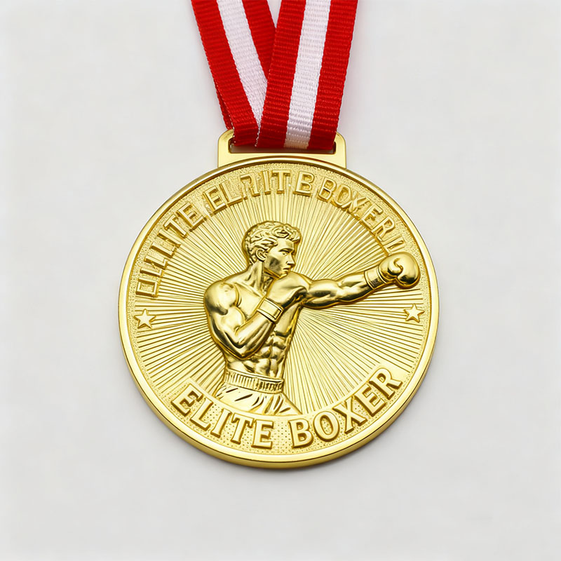 Custom Round Shape and Ribbons Personalised Logo Sports Gold Medals