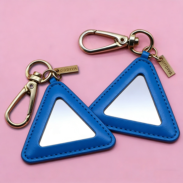 Custom Logo and Shape PU Leather Small MOQ Cosmetic Pocket Mirror with Keyring